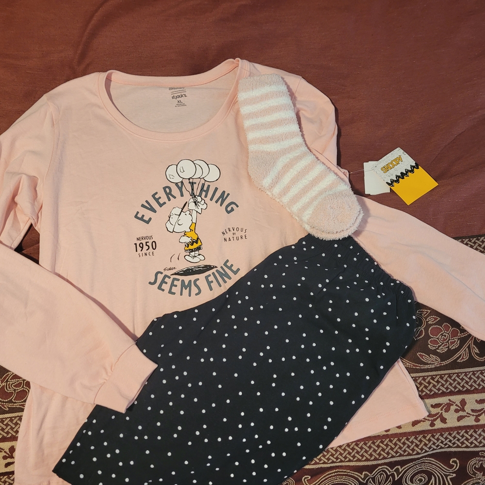 Snoopy Women's Pajama Set - Pink and Black
